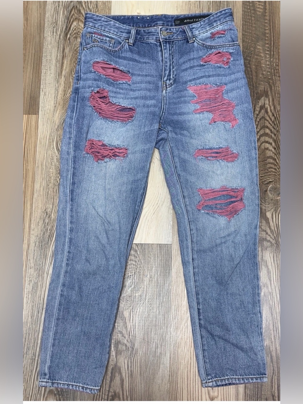 Armani Exchange Women's J16 Straight Distressed Boyfriend Cropped Jeans Size 28